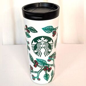 Starbucks 2017 Christmas Holly Berry Insulated Stainless Steel Tumbler EUC